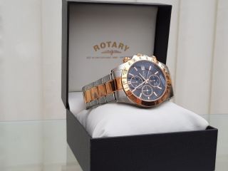 100 ROTARY Mens Watch Chronograph Two tone bracelet RRP £189 Boxed (r67 6