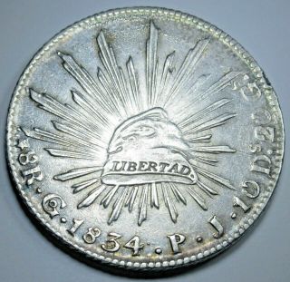 Mexico 1834 Pj Silver 8 Reales Eight Real Large Antique Mexican Currency Coin