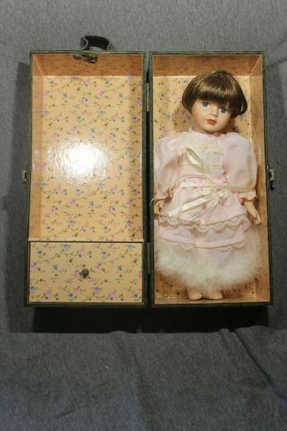 Vintage Cracker Barrel Porcelain Doll In A Wooden Box No Other Clothes
