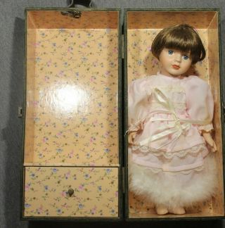 Vintage Cracker Barrel Porcelain Doll In a Wooden Box no other clothes 2