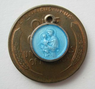 Vintage Tiny Sterling Enamel Religious Medal Padua Silver Antique Charm
