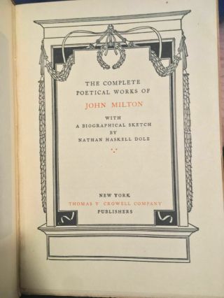 1892 Antique John Milton Complete Poetical (Paradise Lost & Regained, ) 4