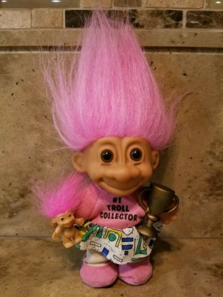 Vintage Russ Troll Doll 5 " - 1 Troll Collector With Pink Hair