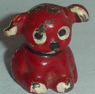 Antique Cast Iron Painted Red White Puppy Dog Pen Pencil Holder Paperweight/1.  5 "