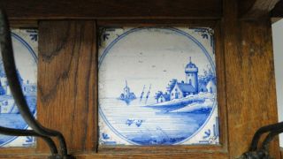 Antique dutch coat rack with blue/white sailboat tiles 4