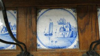 Antique dutch coat rack with blue/white sailboat tiles 5