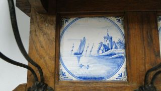 Antique dutch coat rack with blue/white sailboat tiles 6