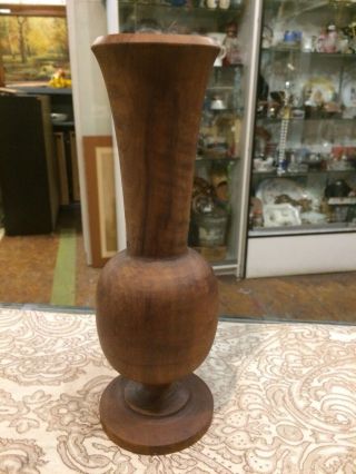 Large Vintage Mid Century Modern Heavy Wood Vase Sculpture