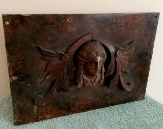 Antique Hand Carved Wood Figure Head Wall Plaque / Panel 3