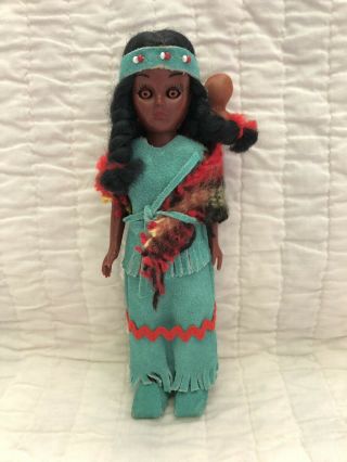 Vintage 1970s Native American Indian Doll & Papoose