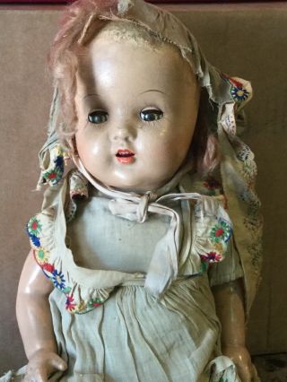 Vintage Antique Composite Girl Doll In Outfit Sleepy Eyes 23” Length