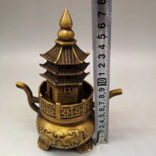 Chinese Old Brass Fortune Lucky Pagoda Incense Burner statue RN 6