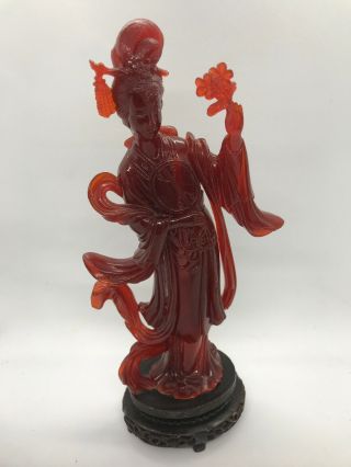 Fine Antique 20th.  C Chines Kwan - Yin Red Heavy Plastic Bakelite? Figurine 10 " H