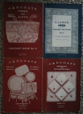 4 Antique/vintage Crochet And Hot Iron Booklets - Designs By Anne Orr - Coats