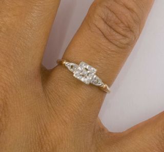 Antique Art Deco 14k Gold.  03ct Diamond Engagement Wedding Ring Sz 7.  5 Artcarved