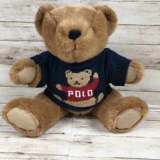 Vintage 1997 Polo Ralph Lauren Teddy Bear Plush Stuffed Animal W/ Bear Sweater