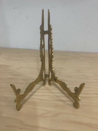 Vintage Solid Brass Folding Easel Picture Plate Book Holder 8.  25  Tall
