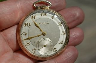 Vintage Antique Old Swiss Bulova Pocket Watch Rolled Gold Plate