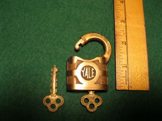 Antique Vintage Yale Brass Padlock With 2 Orig Keys Near 2 " Tall