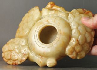 Chinese Old Natural Jade Hollowed - Out Statue Tree And Flower Brush Washer