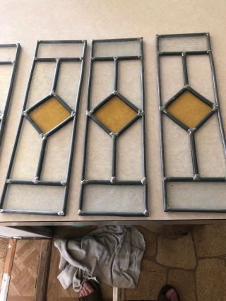 Vintage Leaded Stained Glass Window Panels Set Of 8 13.  5 X4 And 9.  25 X 4