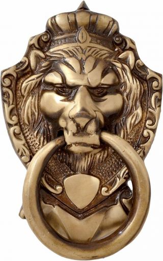 Antique Brass Lion Head Bronze Door Knocker Figure Doorbell Cast Bells Vintage