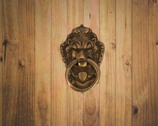 Antique Brass Lion Head Bronze Door Knocker Figure Doorbell Cast Bells Vintage 2