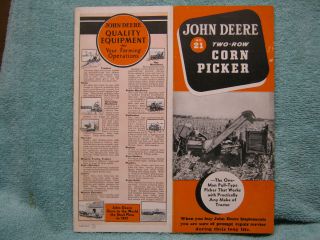 Antique 1939 John Deere Tractor Co No 21 Corn Picker Brochure