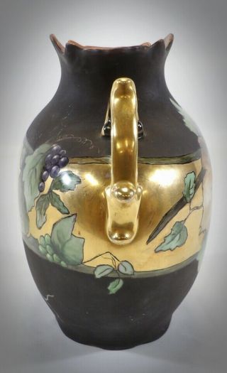 Antique Signed Studio Hand Painted Art Pottery Vase Birds Grape Vine 2