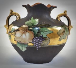 Antique Signed Studio Hand Painted Art Pottery Vase Birds Grape Vine 3