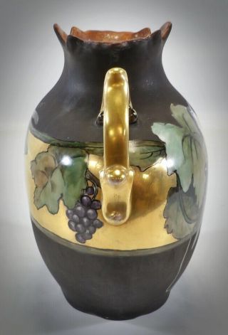 Antique Signed Studio Hand Painted Art Pottery Vase Birds Grape Vine 4