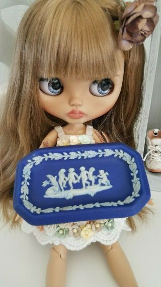 Antique Vintage Wedgewood England Miniature Dollhouse Jasperware Tray Blue White
