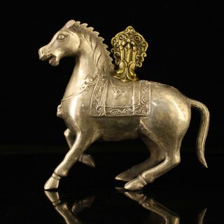 Chinese Old Handmade Copper Plating Silver Gold Plating Horse Animal Statue C02e