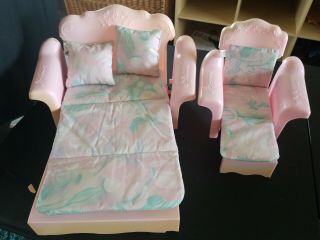Vintage 1987 Sweet Roses Barbie Sofa Bed & Chair Lounger Furniture