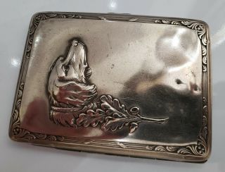 Antique Vintage Ornate Cigarette Case & Hunting Dog Ornament / 4 1/4 X 3 1/4