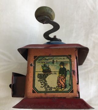 antique lithograph Tin Penny Toy Coffee Grinder 4