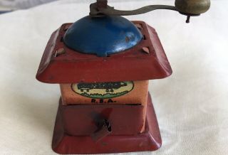 antique lithograph Tin Penny Toy Coffee Grinder 5
