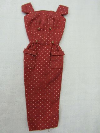 Vtg 1962 - 63 Barbie Sheath With Gold Buttons Outfit Dress Only Red Rust Color