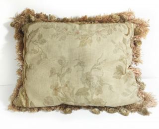 Antique Early 19th C French AUBUSSON TAPESTRY Fragment Pillow w Antique Fringe 2