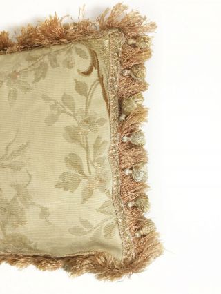 Antique Early 19th C French AUBUSSON TAPESTRY Fragment Pillow w Antique Fringe 6