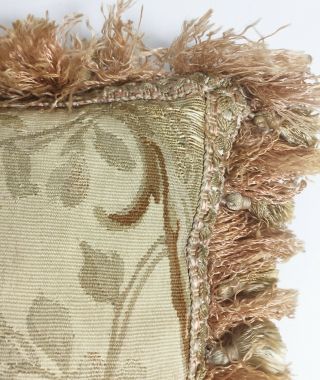 Antique Early 19th C French AUBUSSON TAPESTRY Fragment Pillow w Antique Fringe 7