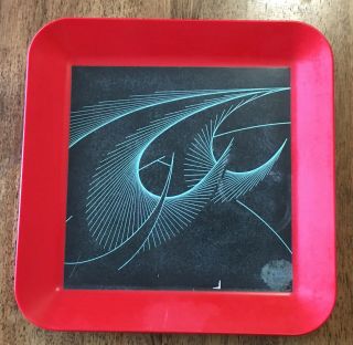 1954 Waverly Products Red Kartell Style Patterned Bakelite Tray Platter Art Deco