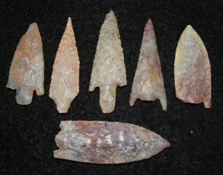 6 Good Sahara Neolithic Stemmed Points/tools,  Good Size/styles Some Color