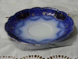 Verona Antique Alfred Meakin Flow Blue Saucer - Royal Semi - Porcelain - Gold Gilt