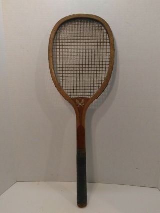 Vinage Antique Wooden Tennis Racket E.  Kent Flat Top Pawtucket Unbroken Strings