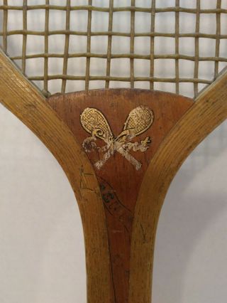 Vinage Antique Wooden Tennis Racket E.  Kent Flat Top Pawtucket Unbroken Strings 2