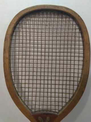 Vinage Antique Wooden Tennis Racket E.  Kent Flat Top Pawtucket Unbroken Strings 3