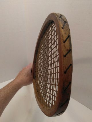 Vinage Antique Wooden Tennis Racket E.  Kent Flat Top Pawtucket Unbroken Strings 7