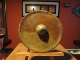 Early Antique Salt Glazed Stoneware Crock/preserve Lid W/button Knob 5 " Diameter
