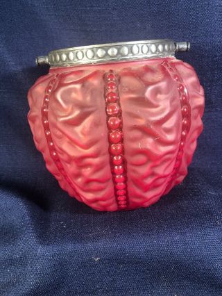 Antique Consolidated Red Satin Glass Biscuit Jar Beaded Drape Pattern